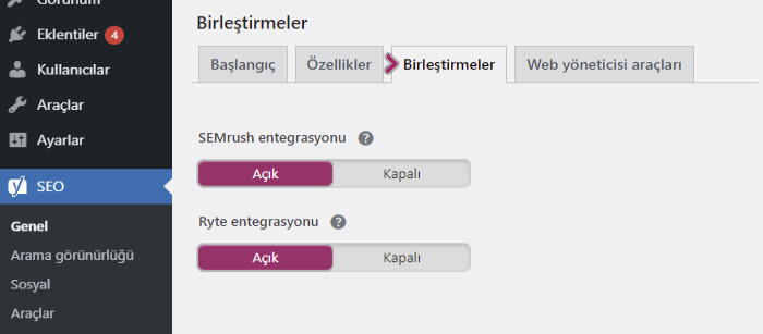 Yoast SEO birleştirmeler ayarları