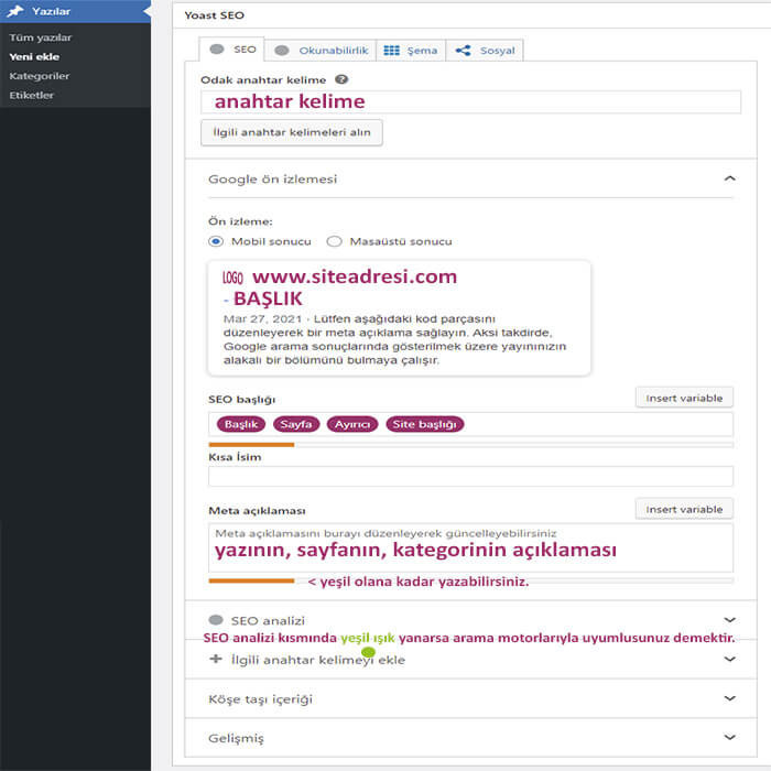 yoast seo paylaşım yazı sayfa kategori ayarları